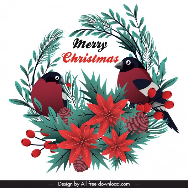 عيد الميلاد عنصر تصميم الطيور يترك النباتات الصنوبر رسم