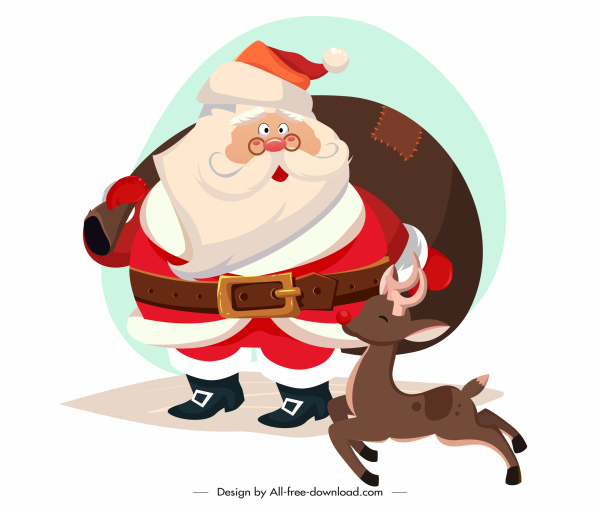 Xmas дизайн элемент Санта оленей эскиз мультипликационных персонажей