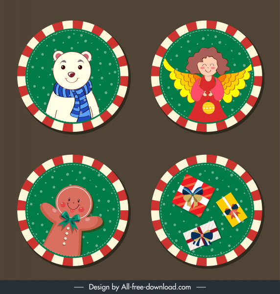 plantillas de etiquetas de navidad lindos símbolos planos círculos diseño