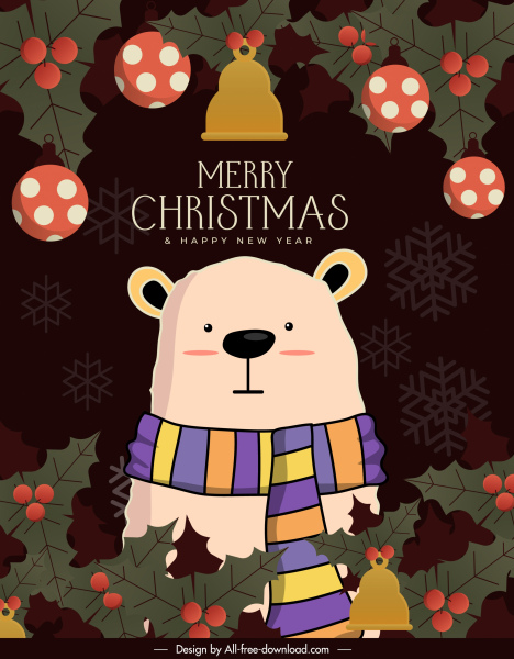 क्रिसमस पोस्टर टेम्पलेट प्यारा भालू क्लासिक कार्टून स्केच