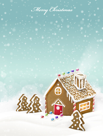 Weihnachten Schnee mit Holzhaus-Hintergrund