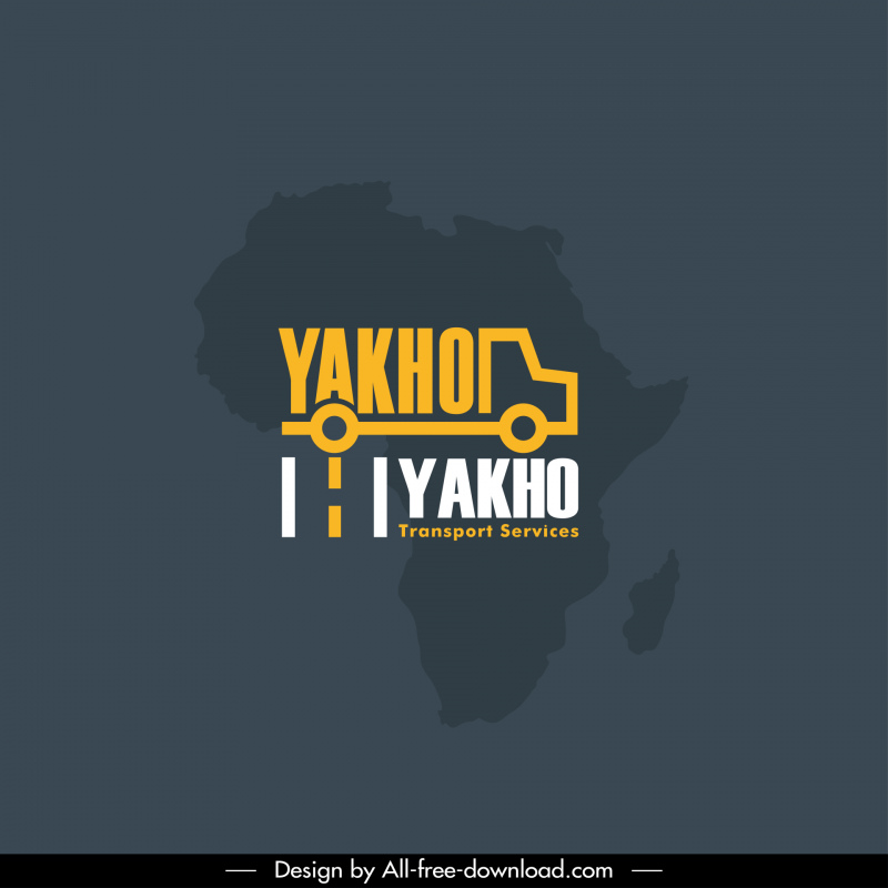 yakho serviços de transporte logotipo modelo mapa escuro mapa textos caminhão esboço design de contraste