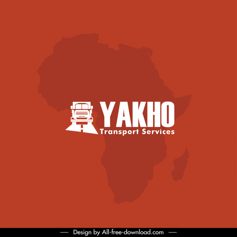 บริการขนส่ง yakho logotype แผนที่เงาข้อความแบนโครงร่างรถบรรทุก