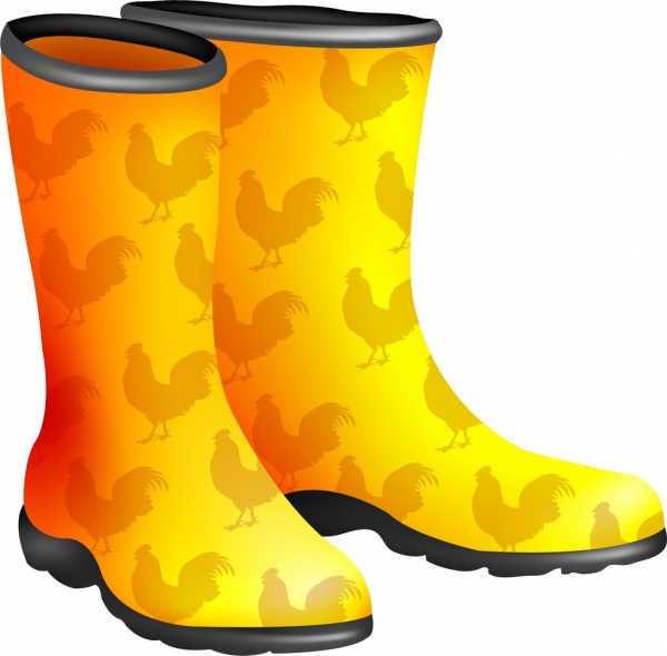 黃靴子的圖標一個個重複的公雞圖案裝潢