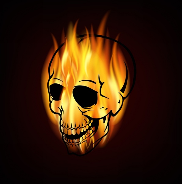 Biểu tượng phong cách thiết kế tương phản màu vàng cháy Skull.