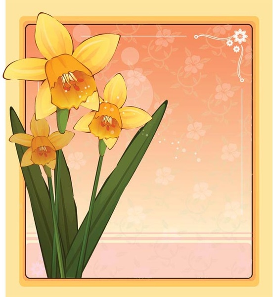 グリーティング カード ベクトルのピンクの背景に黄色の花