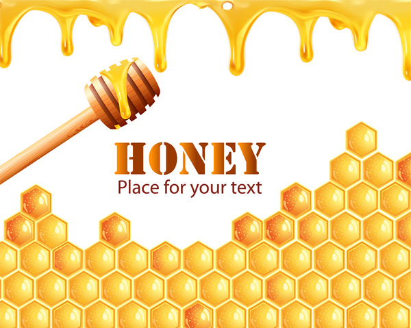 gelbe Honig-Hintergrund mit Honig-Stick und Waben