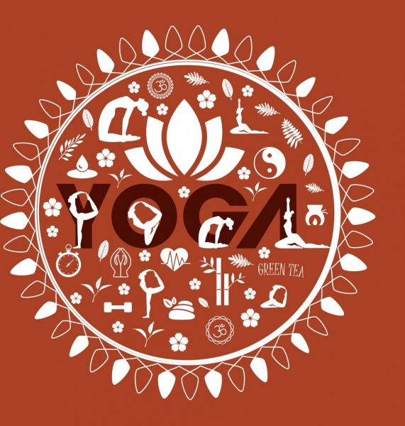 Anuncios de yoga loto blanco logo diversos iconos decoracion