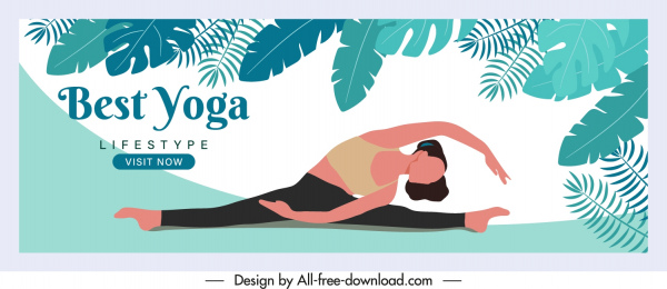 yoga iklan spanduk daun latihan wanita sketsa