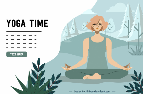 banner di yoga pubblicità Zen donna icona schizzo del fumetto