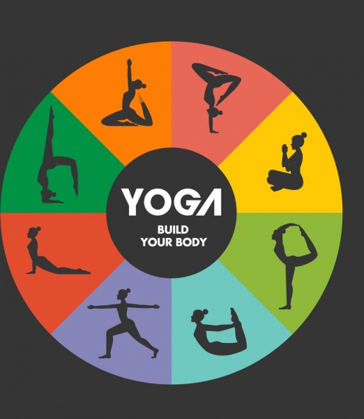 Yoga Werbung Frau Symbole Silhouetten bunten Kreis layout