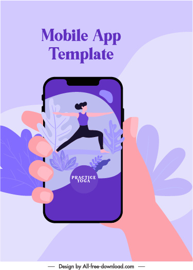 aplicación de yoga banner publicitario smartphone sketch diseño clásico