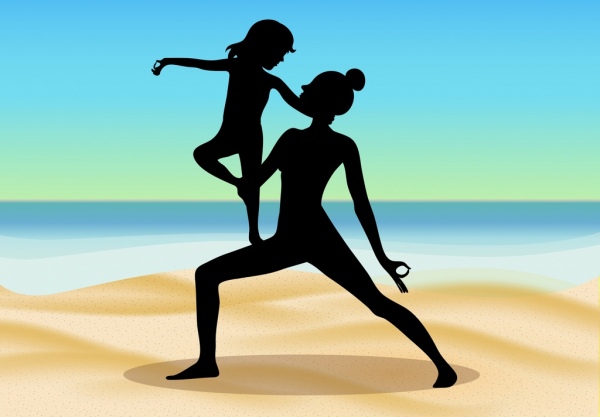 Yoga Hintergrund Mutter Tochter Symbole Silhouette Dekor