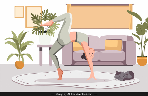 Yoga Hintergrund Vorlage Balance Geste Skizze Cartoon Design