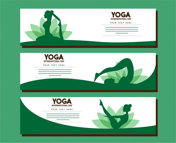 Yoga banner conjuntos hembra gestos en diseño verde