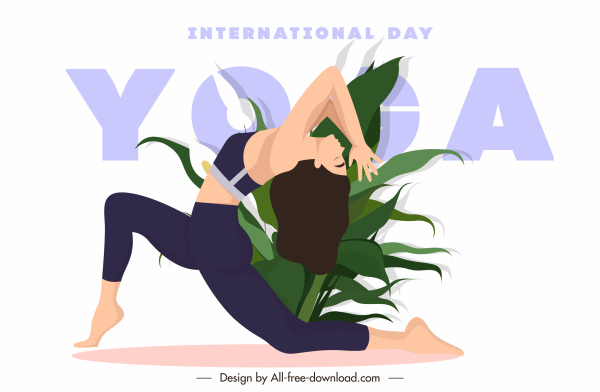 Yoga Banner Vorlage Stretching Dame blättert Skizze