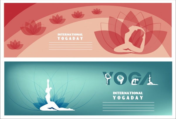 Yoga banner templates silueta humana Lotus iconos decoracion