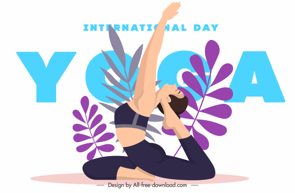 Yoga Day Poster Übungslinie Lady Sketch hinterlässt Dekor