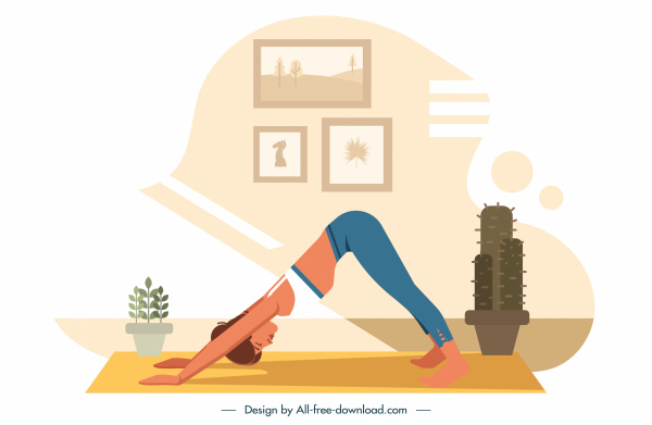 pintura de fitness ioga exercitando o projeto de mulher esboço dos desenhos animados