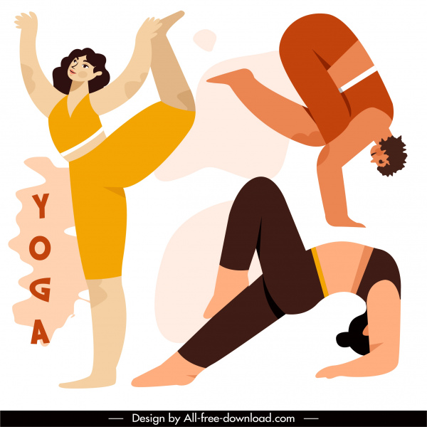 ikon gerakan yoga wanita sketsa desain klasik datar
