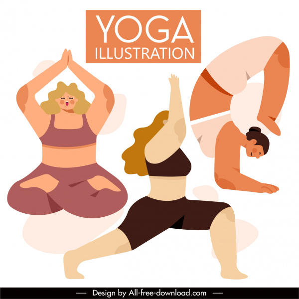 ícones de yoga mulheres equilibram gestos esboço