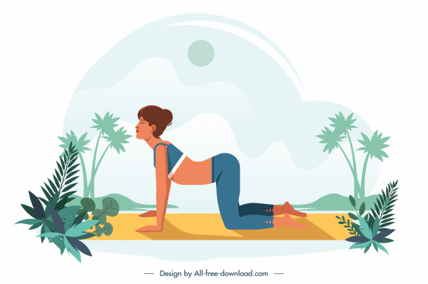 Yoga lukisan berolahraga wanita ikon kartun desain