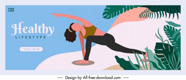 Cartel de yoga Ejercicio Dama Boceto Hojas Decoración