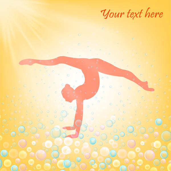 póster de yoga con ejercicio humano y rayos de luz