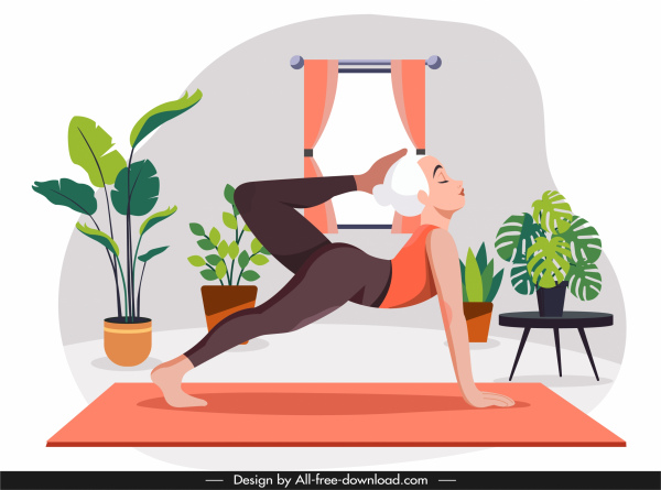 Yoga Praxis Malerei Stretching Frau Cartoon Skizze
