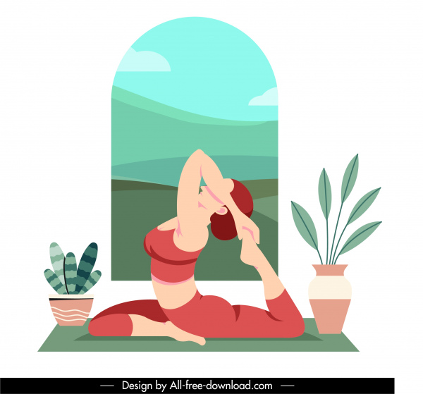 Yoga Sport-Ikone stretching Frau Skizze Cartoon-Design