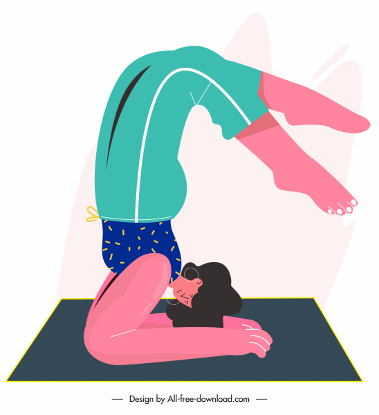 瑜伽运动图标妇女素描卡通设计