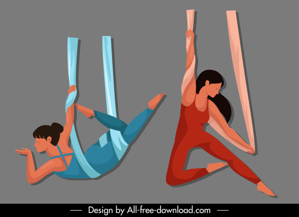 ícones esportivos de yoga esboço dinâmico de desenho animado