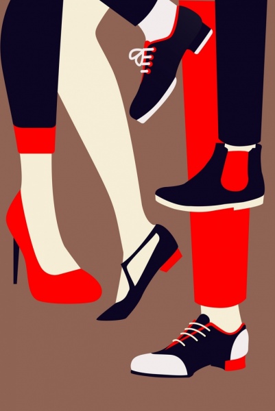 足を描く若者のファッション靴アイコン色とりどりの装飾