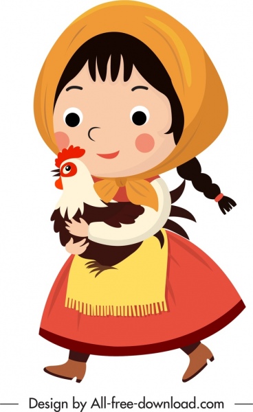 ícone da menina jovem esboço do vestido tradicional design dos desenhos animados