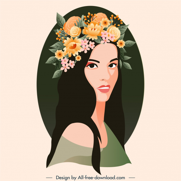 Young Lady Painting Colorful Flower Hairstyle Sketch-vector Flower-free  Vector Free Download