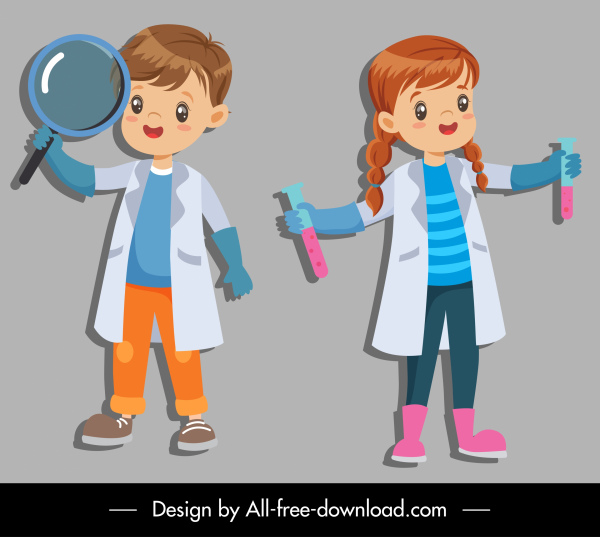jóvenes iconos científico lindo sdibujo de herramientas de laboratorio para niños