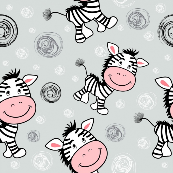 Zebra latar belakang ikon kartun lucu mengulangi desain