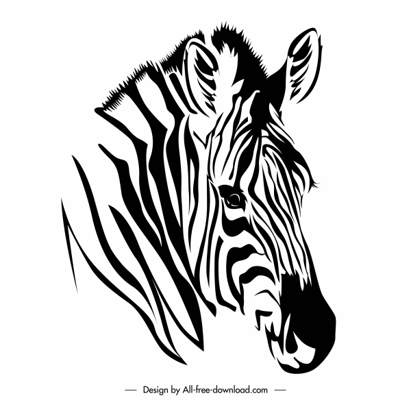 zebra ícone cabeça preto branco esboço desenhado à mão