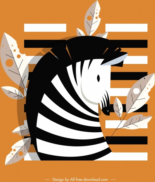 Zebra Kopf Symbol schwarz weiß Streifen Blätter Dekor
