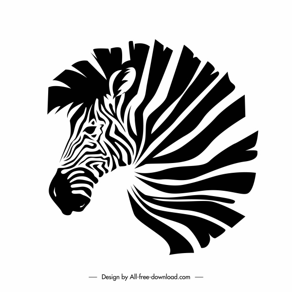 ikon zebra hitam putih handdrawn sketsa klasik