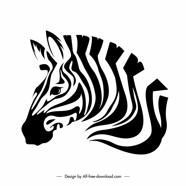 зебра значок голову эскиз черный белый ручной рисования