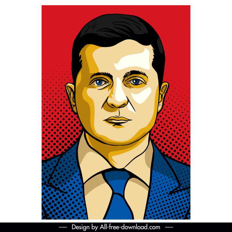 zelensky lviv başkan portre şablonu düz elle çizilmiş klasik karikatür taslağı