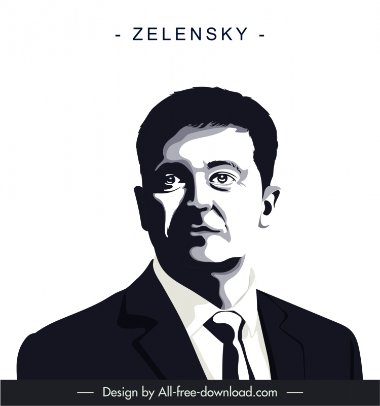 Zelensky ประธานไอคอนภาพเงาการ์ตูนร่าง