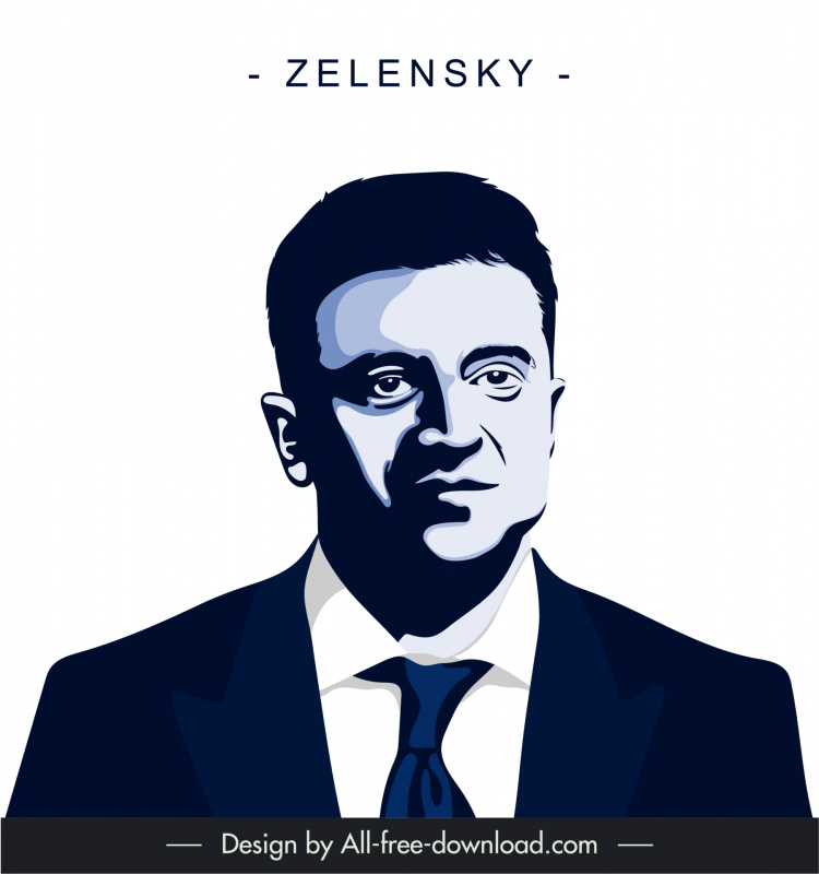 Selenskyj Ukraine Präsident Porträt Ikone Karikatur Silhouette Skizze