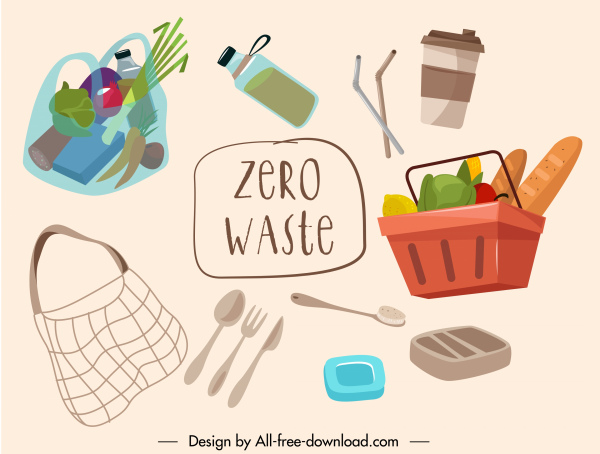 zero waste banner żywności osobiste naczynia szkic