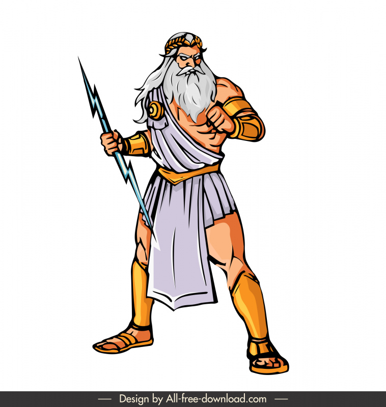 Zeus dieu du ciel icône imposant la conception de personnages de dessins animés