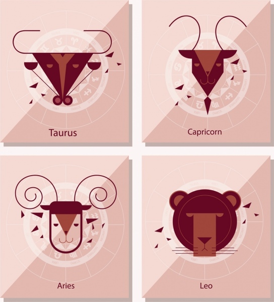 Zodíaco fundo conjuntos Taurus Capricórnio Aries Leo ícones