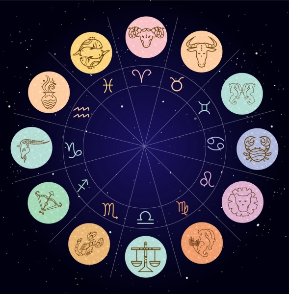 éléments de conception du zodiaque isolement de cercles de couleur