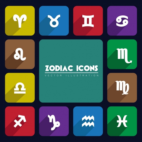 zodiac icone indica vari riquadri colorati isolamento