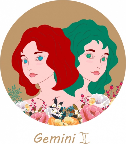 зодиак знак значок близнец дамы значок мультипликационных персонажей